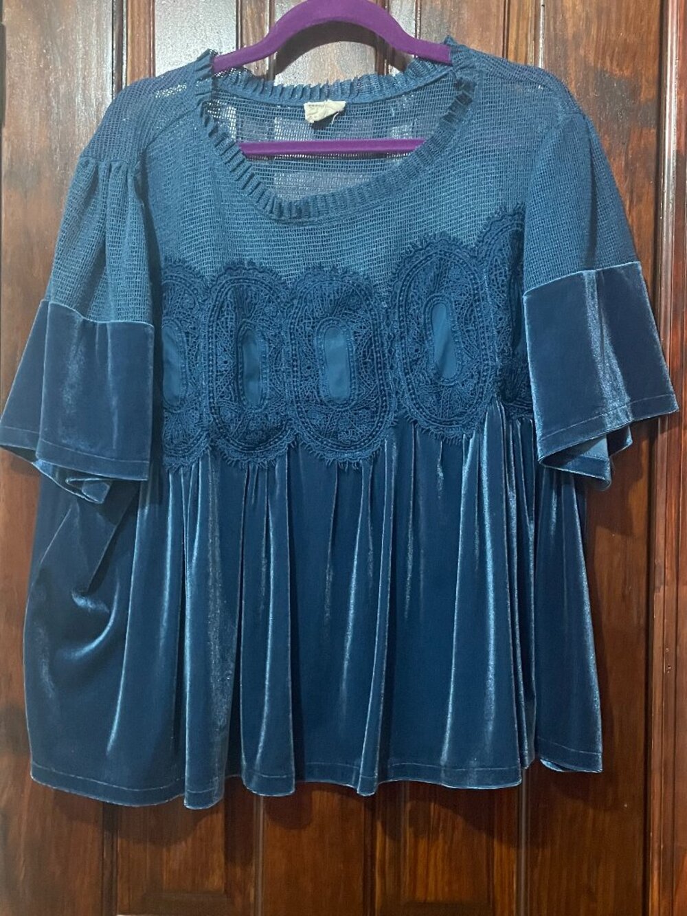 En Elly Velvet Scallop Velvet Deep Ocean Blue Peplum